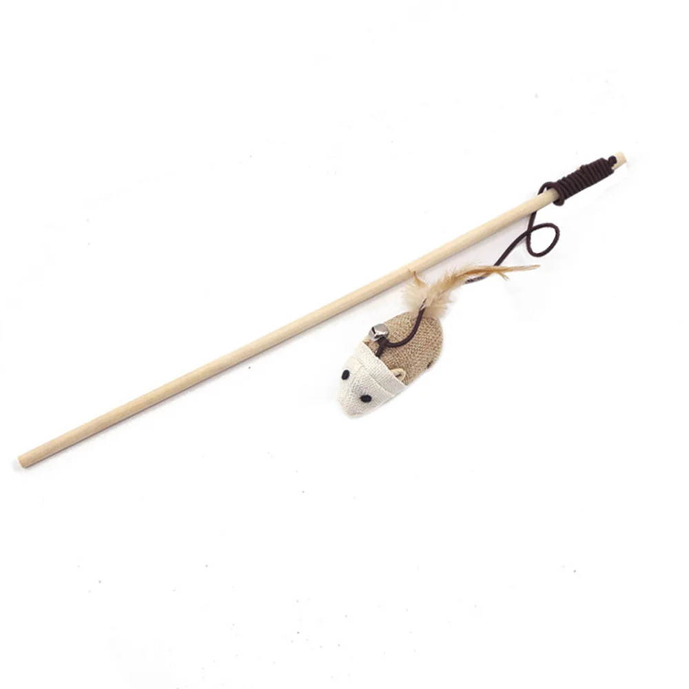 

Funny Wooden With Mini Bell Training Mouse Feather Tease Cat Rod Pet Supplies Cat Interactive Stick