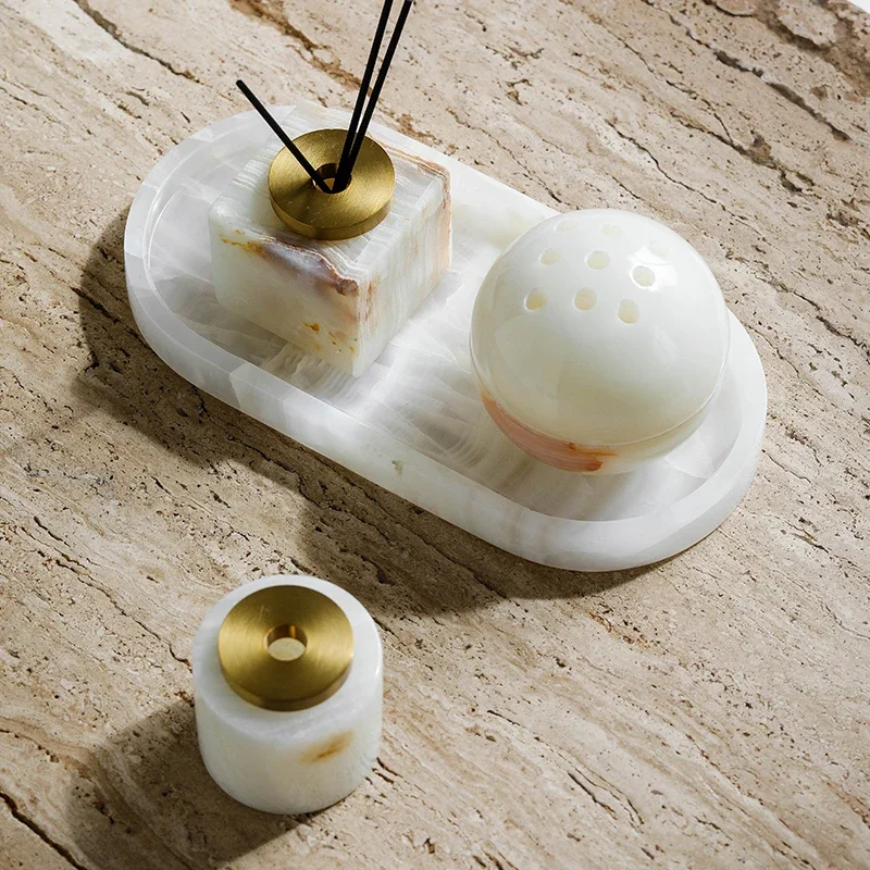 

Marble Stone Fragrance Reed Diffuser Aromatherapy Bottle Travertine Sphere Incense Burner Evaporator with Tray Home Decorations