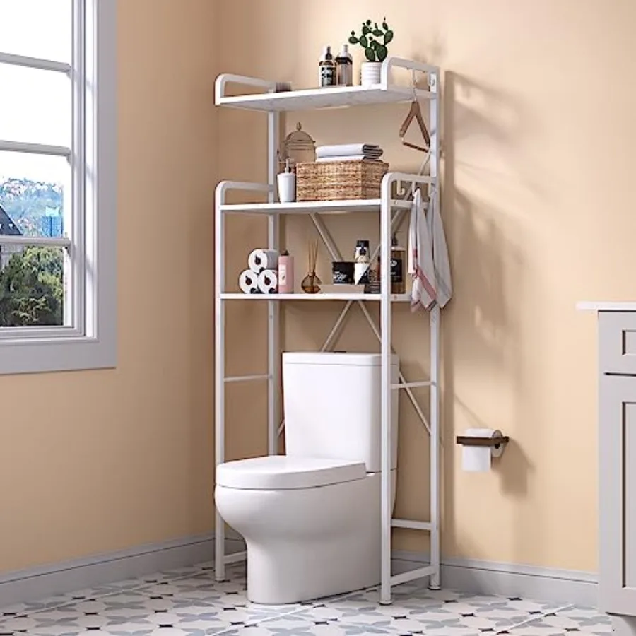 

Over The Toilet Storage Rack with 3-Tier Bathroom Shelves, Space Saver Toilet Shelf, Bathroom Storage Organizer with Hooks for