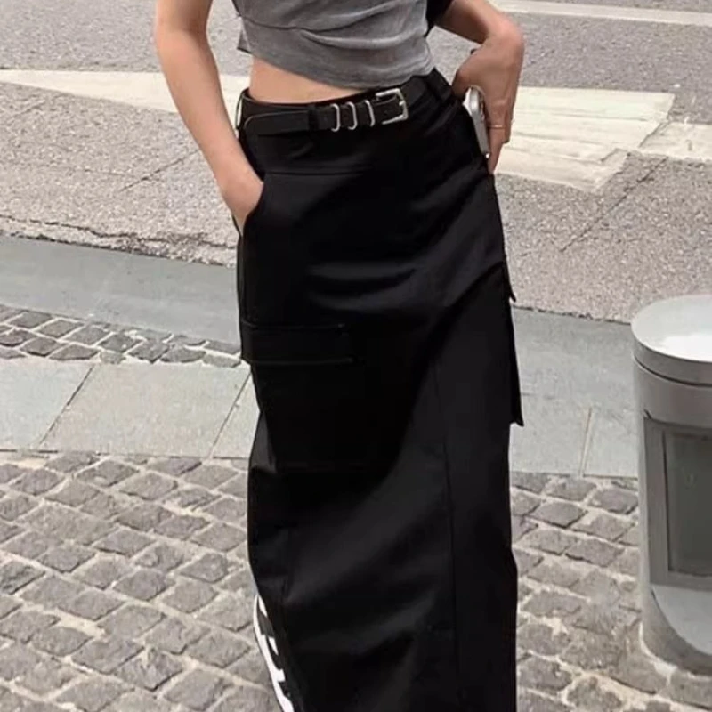 Black Frock Skirt Female 2025 Spring and Summer High Waist Slim Split A-shaped Long Skirt