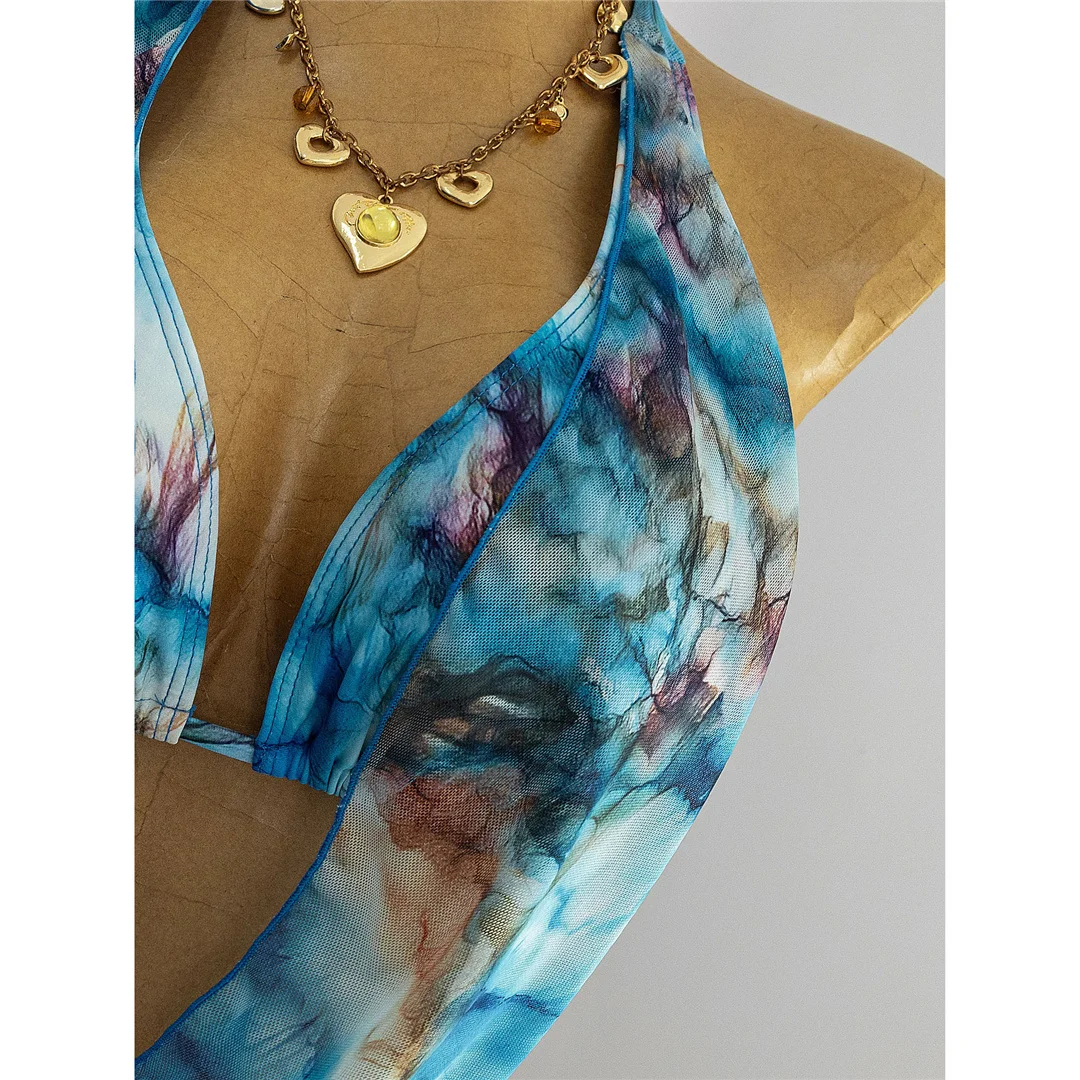 S - XL Mit Rock, bedruckter Neckholder-Bikini, Damen-Badeanzug, dreiteiliges Bikini-Set, Badebekleidung, Badeanzug, Schwimmanzug V8184 – Detail 5