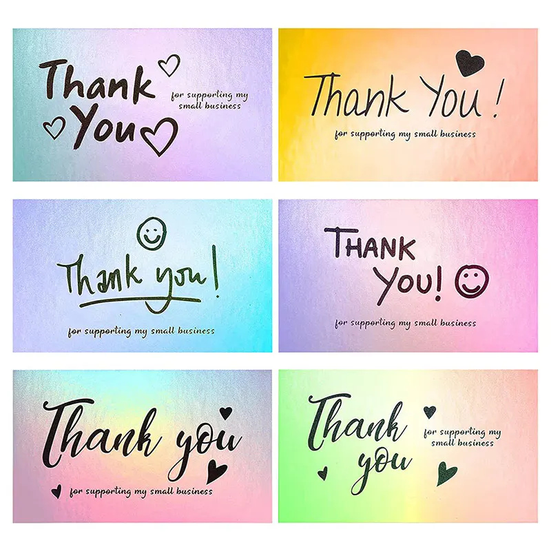 50pcs 2x3.5 Inch Holographic Thank You for Supporting My Small Business Cards for Store Retail Card Package Inserts Gift Tags