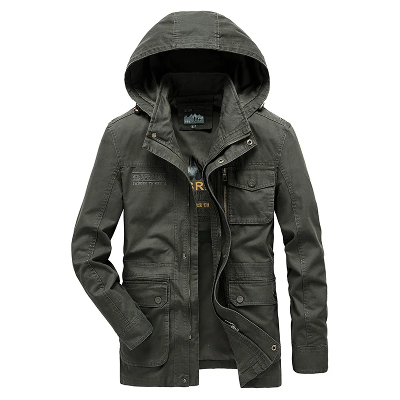 New 2023 Spring Autumn Men's Europe Military Casual Style High Quality 100% Cotton Khaki Army Hooded Jacket Coat Man Black Coats