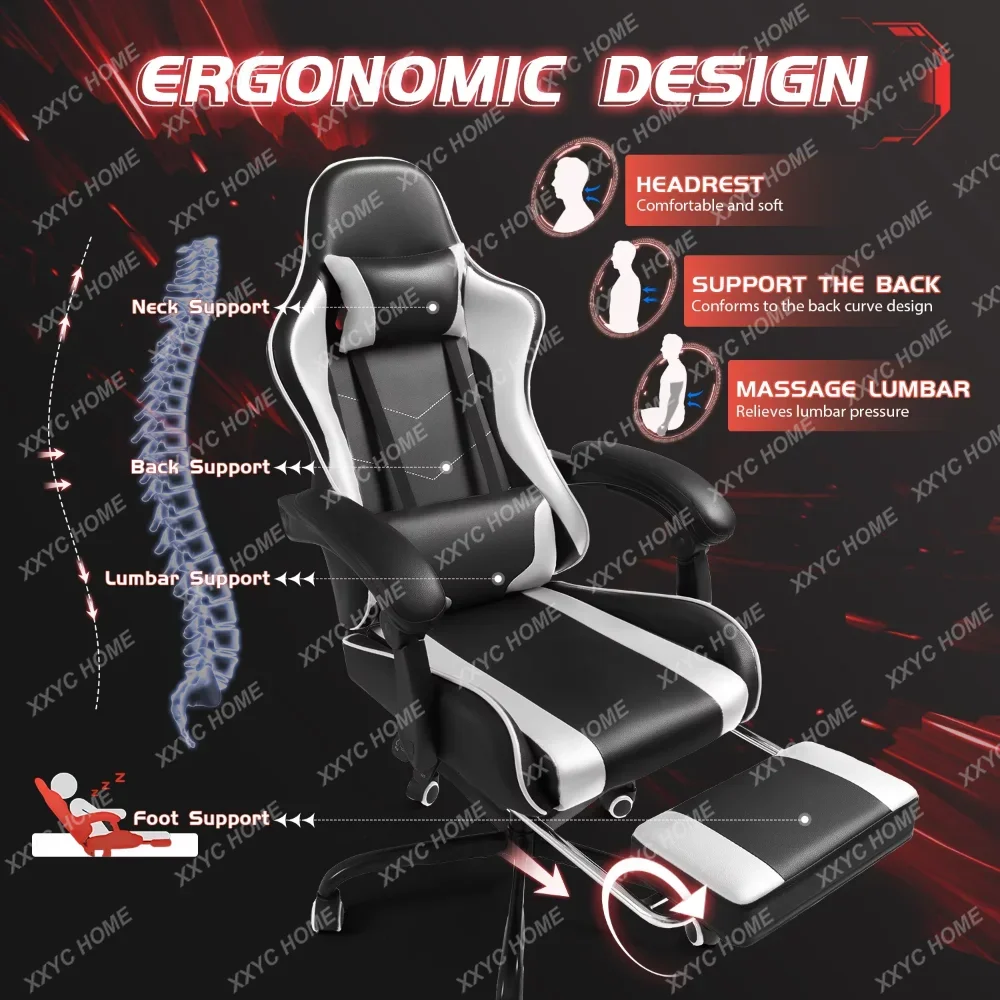 Lacoo PU Leather Gaming Chair Massage Ergonomic Gamer Chair Height Adjustable Computer Chair with Footrest & Lumbar