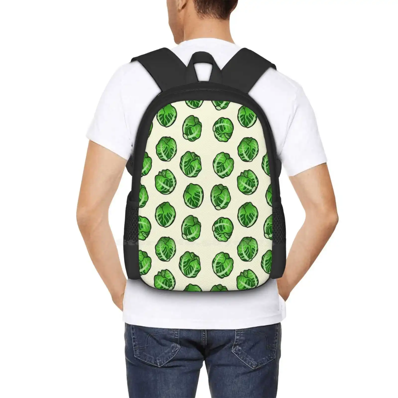 Brussel Sprout Pattern School Bag Big Capacity Backpack Laptop Brussel Sprouts Xmas Holiday Festive Meal Food Green Salad Feast