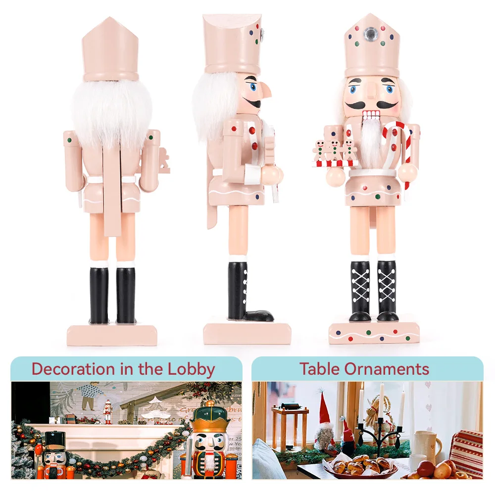 1PC Pink Gingerbread Man Nutcracker 25CM Christmas Ornament European Style Wooden Home Creative Trinket New Year Holiday Gifts