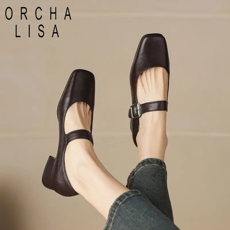 

ORCHA LISA Модные женские туфли Мэри Джейн с квадратным носком, на ремешке с пряжкой, для офиса и повседневной носки, большие размеры 42-43, милая обувь ручной работы
