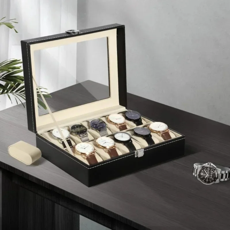 3/12 Slots Optional Portable PU Leather Watch Display Case, Watch Storage Holder for Collection, Travel and Gift Giving