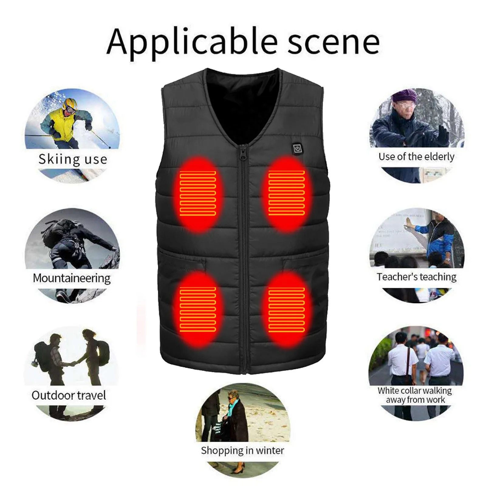 Fashion Men Solid Color Heated Vest Winter Thick Warm Padded Tops Vests Sleeveless Zipper Waistcoat Coat For Outdoor Sportwear