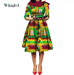 Fashion Ankara Wax Print African Dresses for Women Turn Down Collar Dresses Party Dress Dashiki African Women Clothing WY5232