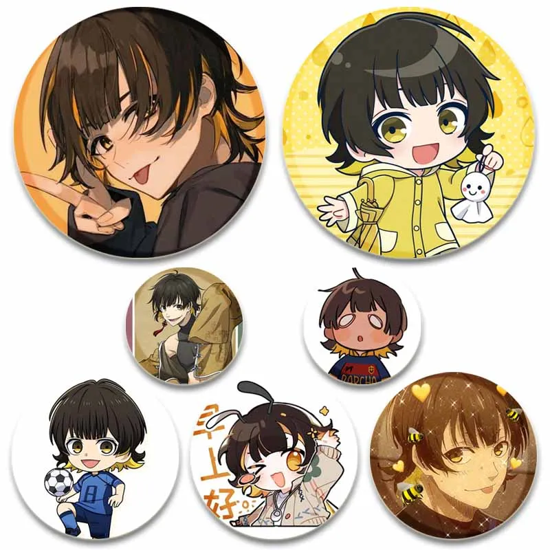 Anime Figure Meguru Bachira Soft Button Pins Blue Lock Round Brooch Cartoon Cosplay Badge DIY Backpack Accessories Jewelry Gifts