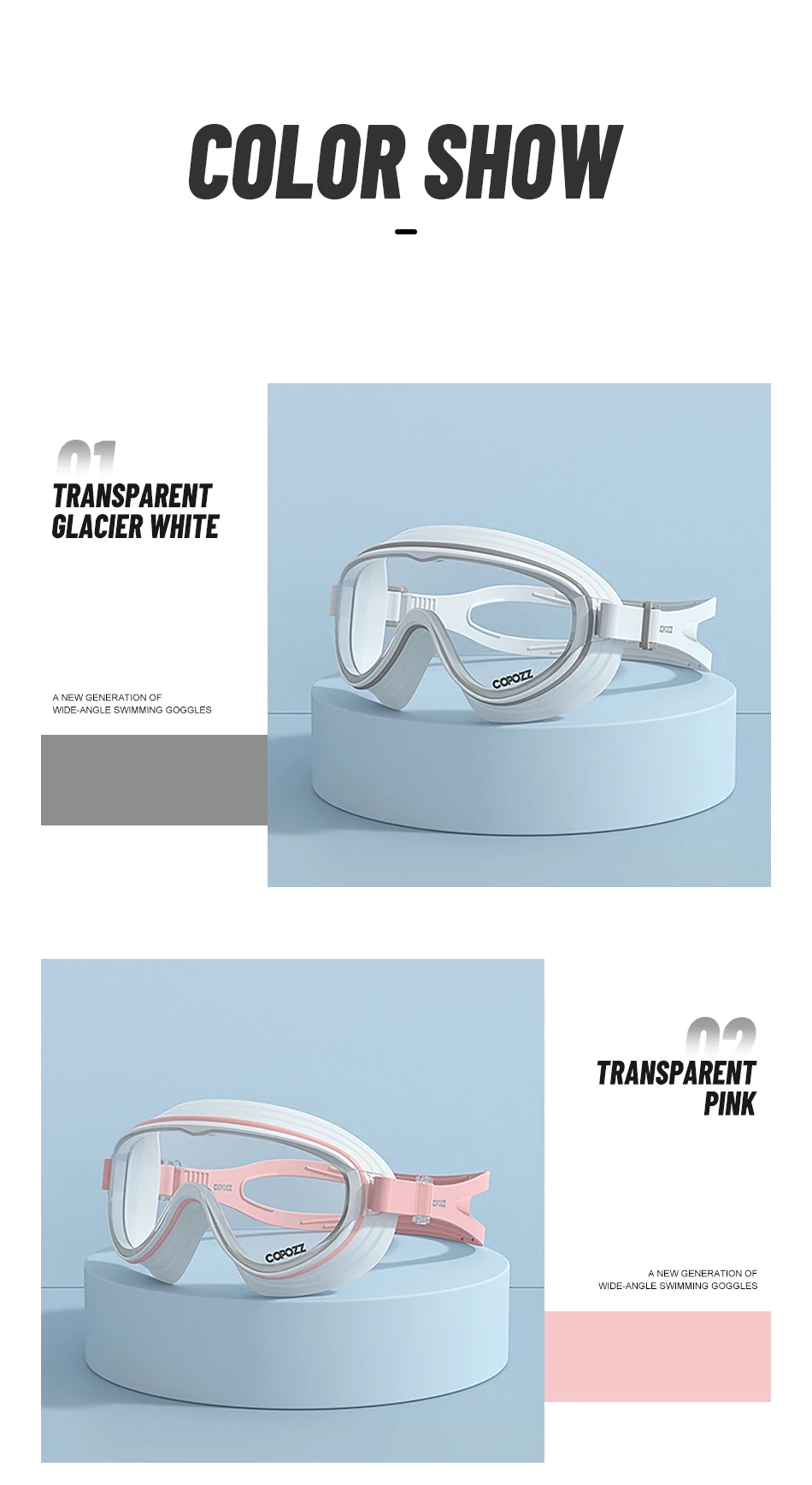 COPOZZ Neue Schwimmbrille für Erwachsene mit großem Rahmen, professionelle Beschichtung, langlebig, Anti-Beschlag-Komfortbrille, Schwimmbrille für Männer und Frauen – Detail 10