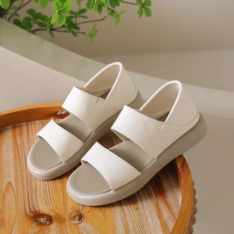 

New Fashion Simple Open Toe Sandals Round Toe Thick Sole Romen Beach Sport Sandals Female Casual Flat Sandalias