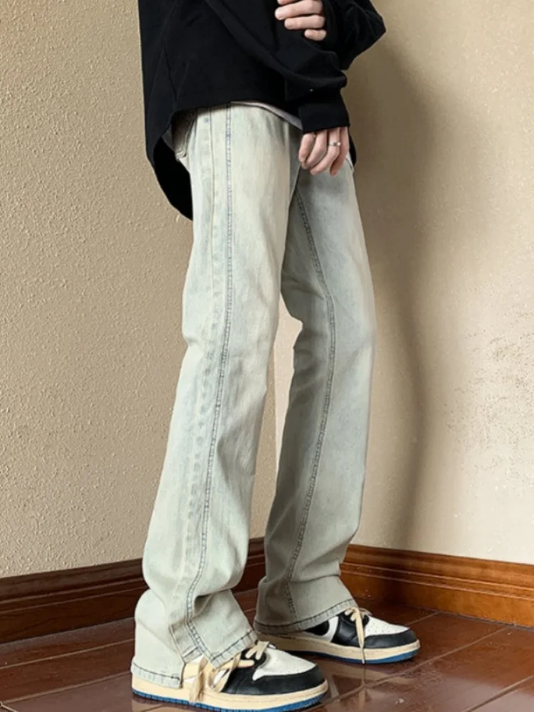 

Мужские джинсы American Sle Flared: Новые, модные, прямые, в стиле ретро, повседневные, свободного кроя, с молнией, цвета желтой грязи