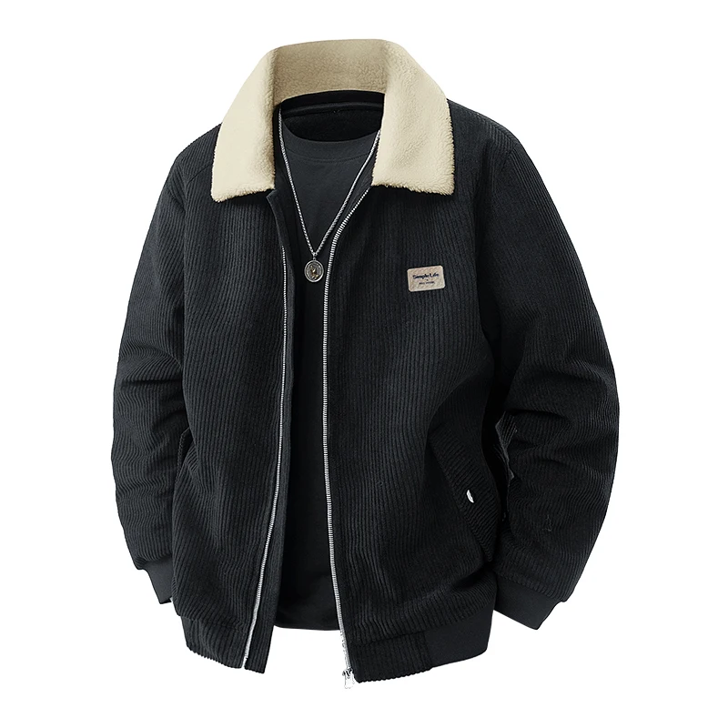 

Thiened Corduroy Cotton Jaet Casual Busin Men's Retro Collar Warm Outerwear Long-lasting Faion Stand Fit Winter Coat
