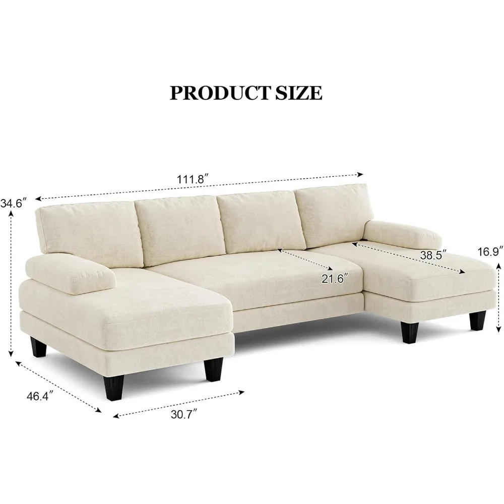 U Shaped Sectional Couches for Living Room Modular Sofa with Double Chaise, Large Lounge Couch