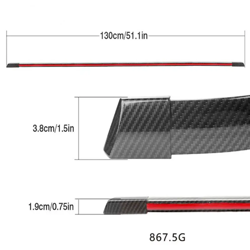 130cm 51 Inch Car Carbon Rear Spoiler Sticker Led Strip Brake Light Turn Signal Lamp Flowing Waterproof Red Dream Color