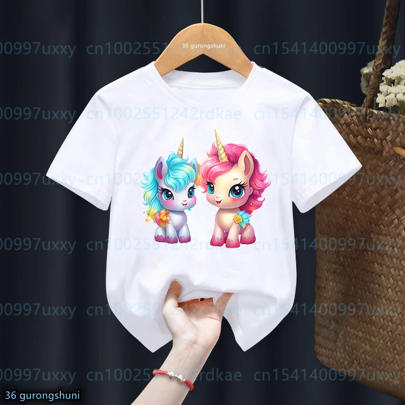 Kawaii Girls T-Shirt Funny Rainbow Unicorn Cartoon Print Kids Tshirt Fashion Girls Clothes Pink Shirt Cute baby tshirt wholesale