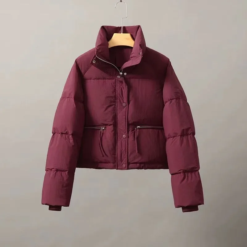 Winter Fashion Short Padding Jacket Women's Cotton Coat Stand Collar Zippers Long Sleeves Solid Parkas Casual Women Clothing