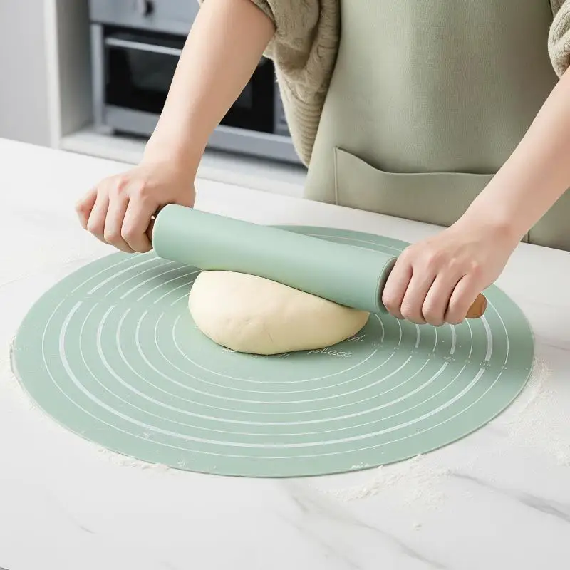 Non-Stick Thickened Silicone Kneading Pad Set Reusable Pastry Mat with Rolling Pin for Kitchen Baking