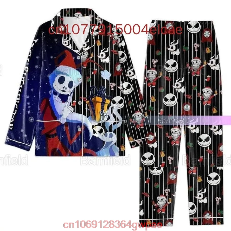 Disney Jack Skellington Pajamas Set The Nightmare Before Christmas 3D Printed Casual Men\'s Women\'s Long Sleeve Shirt Pajama Set