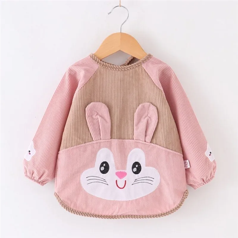 Cute Baby Bibs Toddler Baberos Bavoir Corduroy Long Sleeve Apron Cartoon Animals Children Feeding Smock Bib Baby Stuff 0-5Y