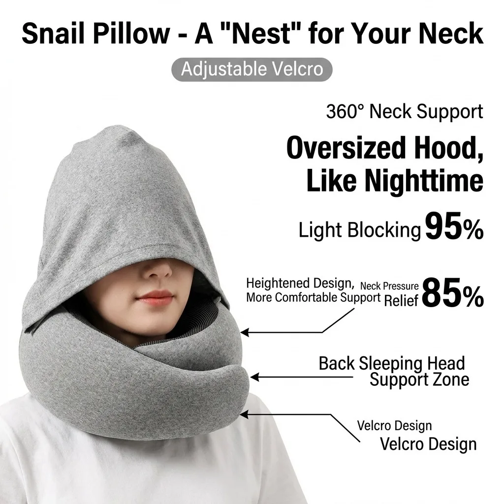 U-Shape Hooded Neck Pillow Travel Pillow Neck Protection Pillow with Cap Portable Neck Support for Airplane Car Nap Outdoor