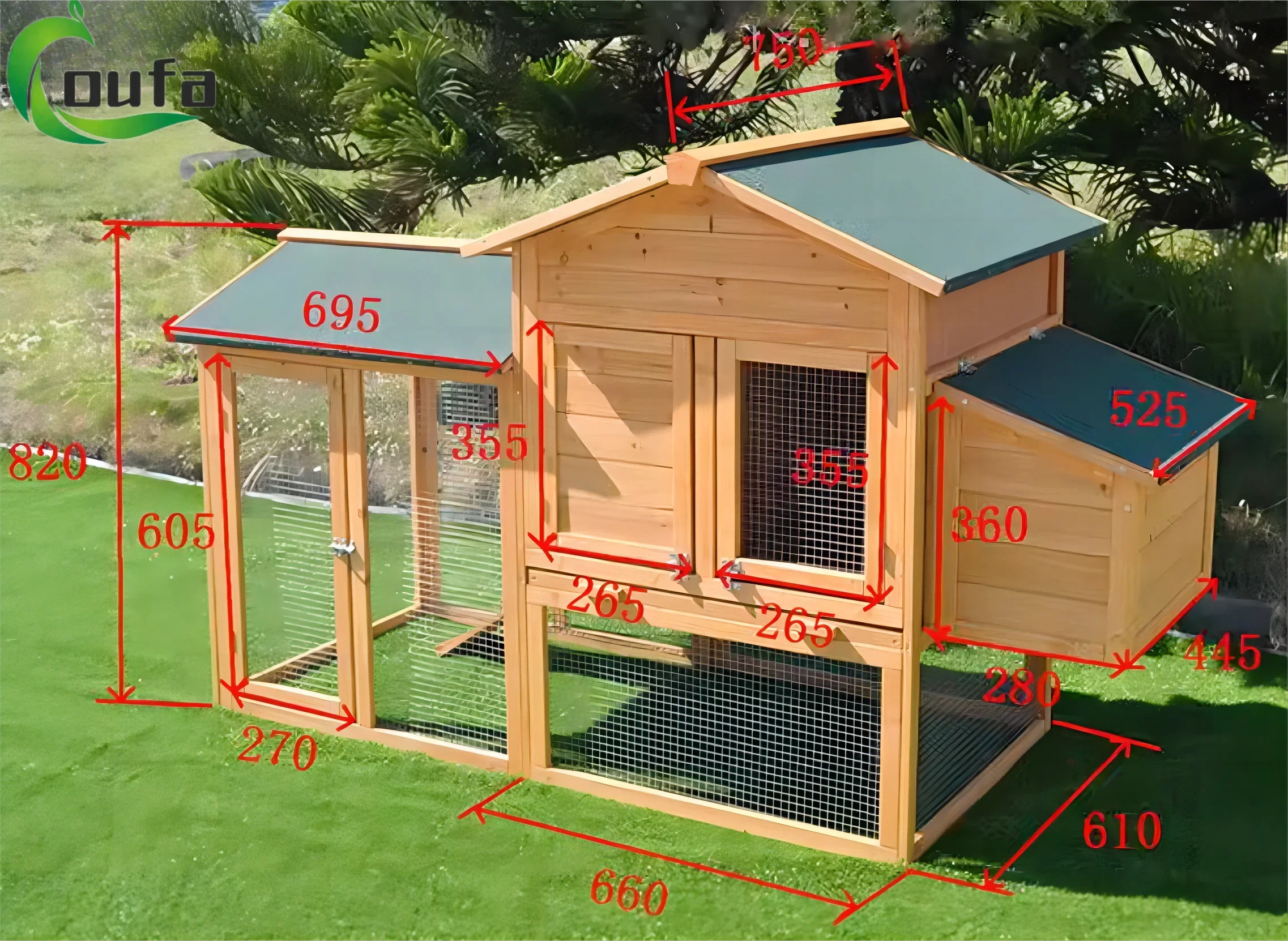 Large Outdoor Door Removable Waterproof Animal Pet House Wooden Bunny Hutch Rabbit House Cage Wooden Chicken Coop with Ladder