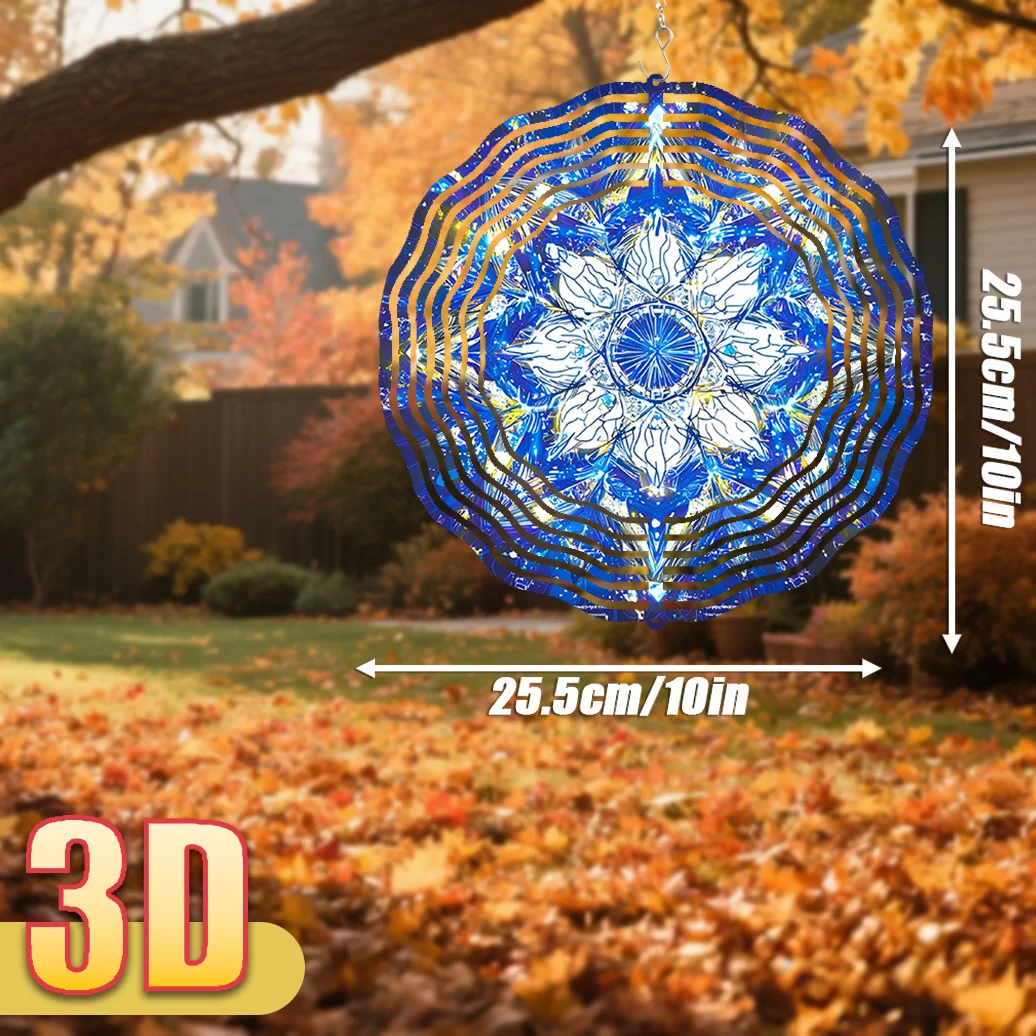 3D Vibrant Blue Geometric Mandala Wind Spinner - 10 Inch Metal Art with 360 Swivel Hook for Garden Patio Decor Gift