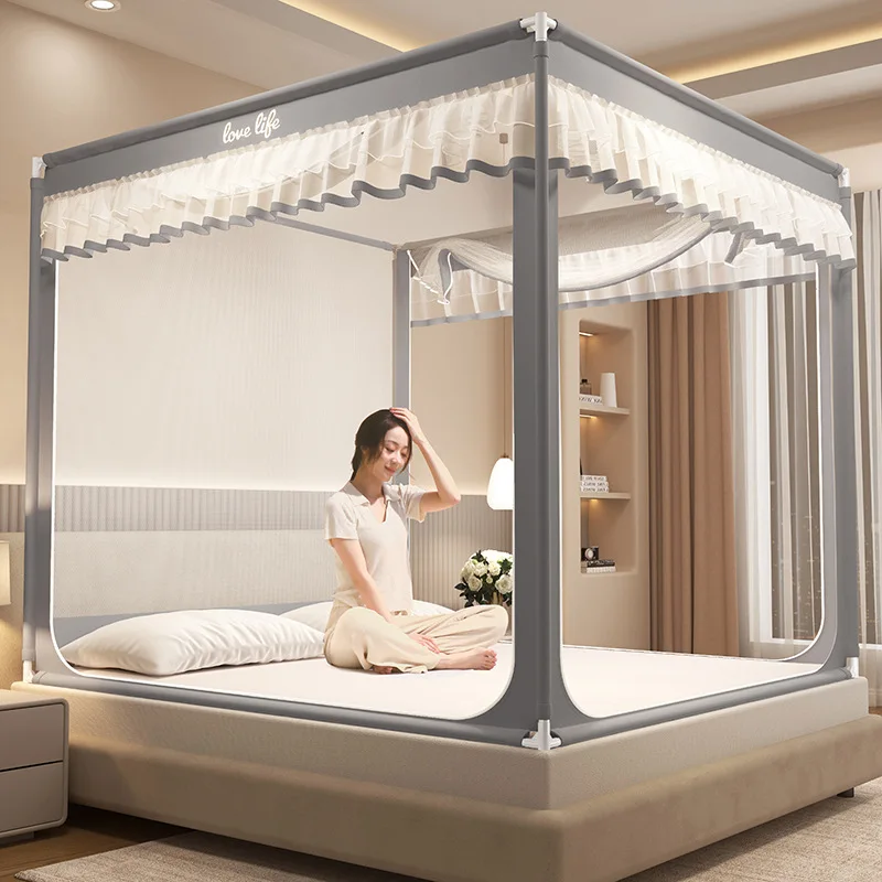 Lace Anti-drop Mosquito Net Baby Three Door U Type Zipper Square Canopy Home Bedroom Decoration 1.5 1.8 2.0M