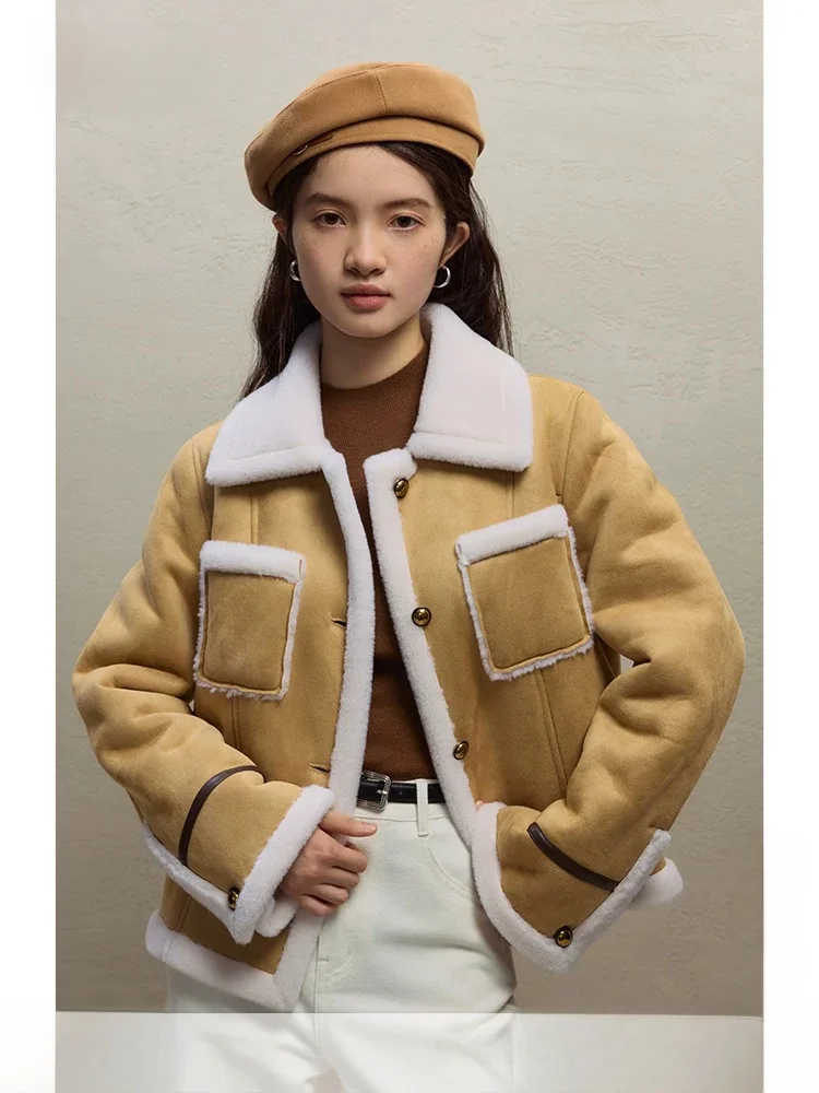 

Warm Retro Lamb Fur Jacket Women's Winter 2023 New Style Integrated Leatherette Coat Self-Clever Commute Style Long Sleeve