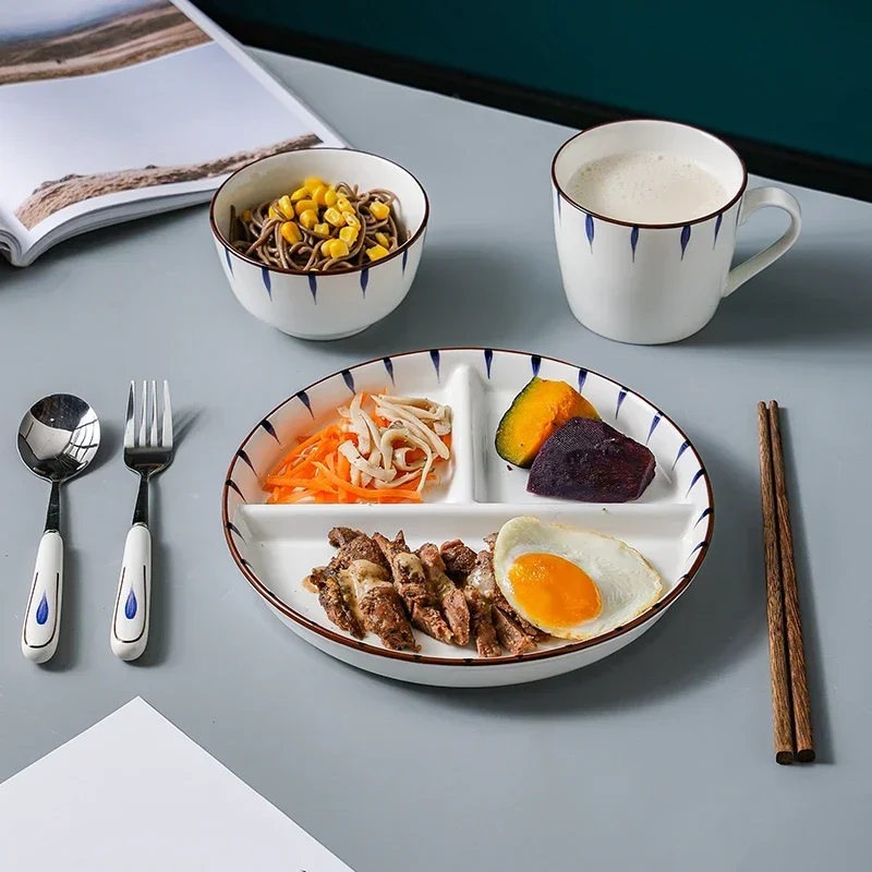 Divided Plate Family Children's Japanese Breakfast Weight Loss Quantitative Meal Plate Three Grid Divided Plates Dinner Plates