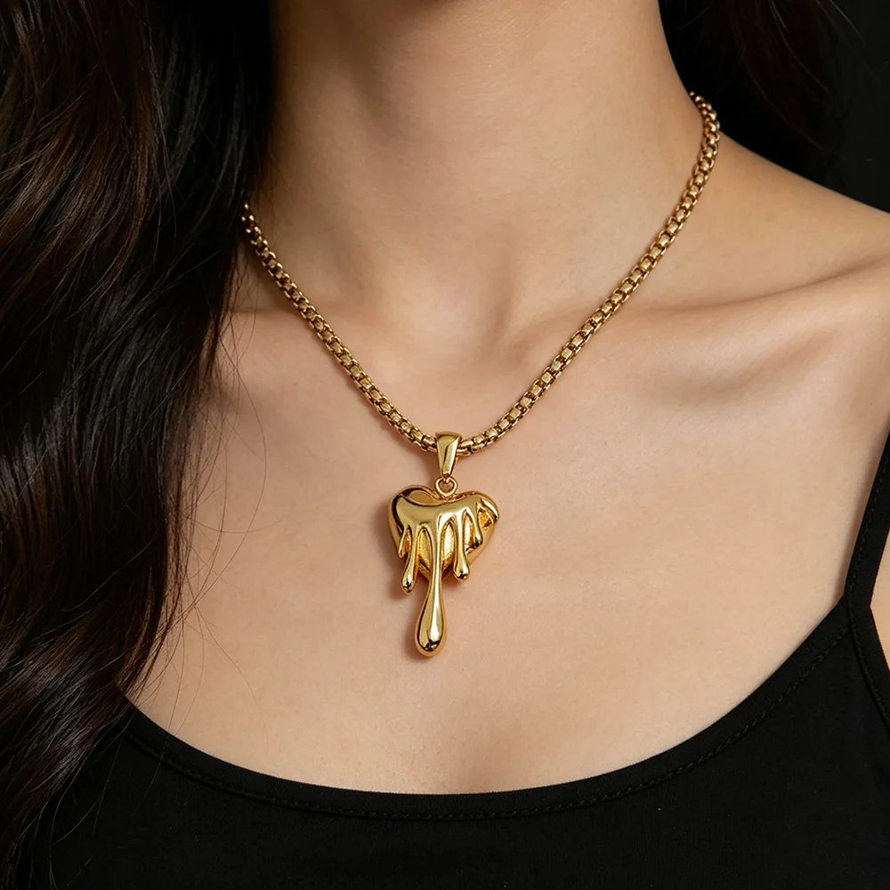 Retro cast stainless steel necklace with loveless water drops, waterproof and non-fading blackening process, bulk sales pendant
