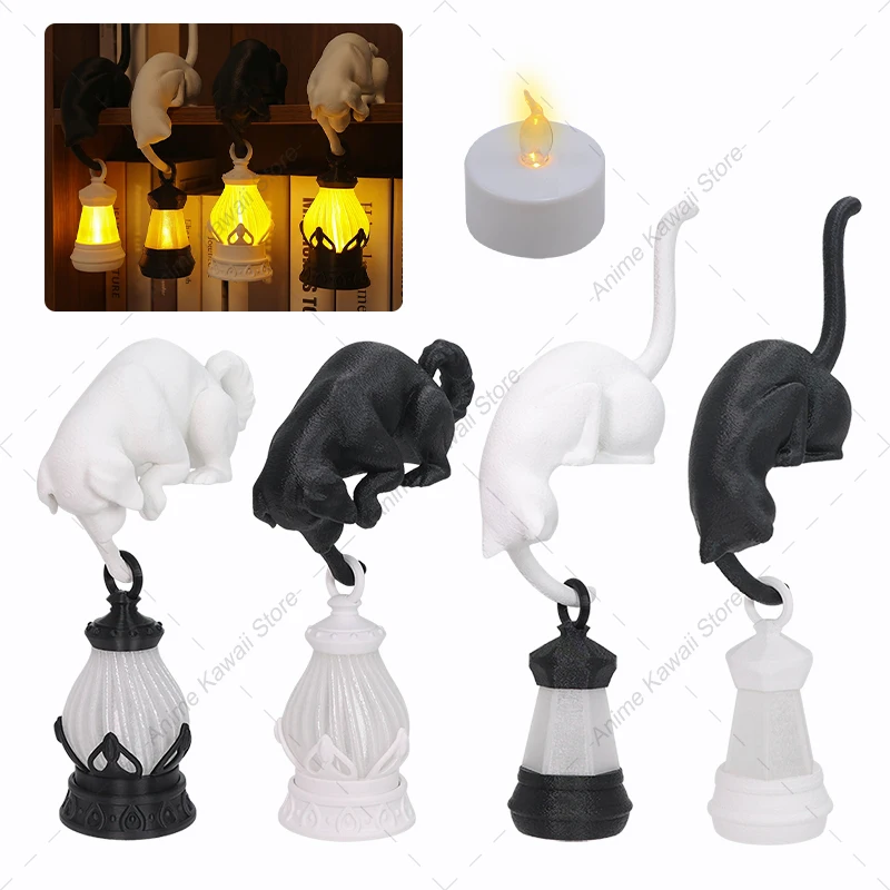 3D Printed Cat Dog Shelf Hook with Lantern Figurine Statue Cartoon Animal Creative Lamp Bedside Decor Night Light Birthday Gift