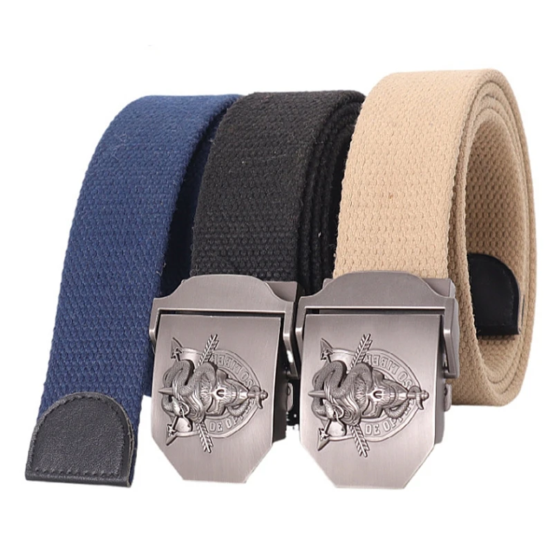 Men's Adjustable Canvas Belt Military Training Metal Buckle Waistband 100-160cm Multi-color Casual Fashion Belt