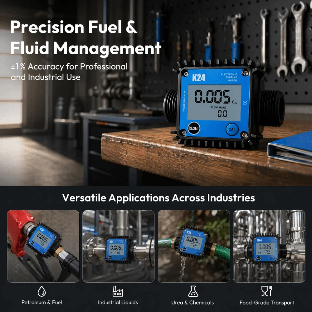 High Accuracy K24 Turbine Flow Meter Plastic External Thread LCD Display Liquid Flow Meter Inline Type Digital Display