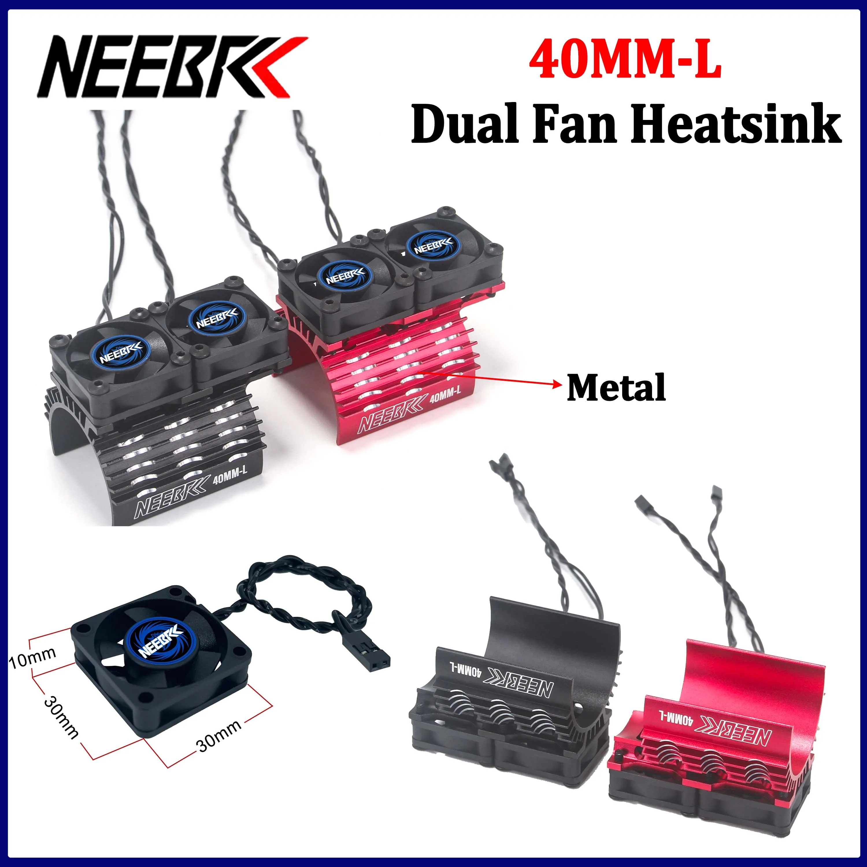 NEEBRC 40MM Metal Heatsink Holder 30mm Dual Motor Cooling Fan 5-12V 25000rpm Rapid for 1/8 RC Car Brushless Motor Traxxas Axial