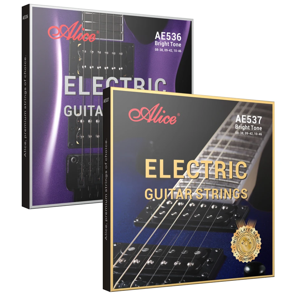 Conjunto de cordas para guitarra elétrica Alice Professional Strings Series AE536 AE537 com núcleo hexagonal e revestimento multipolímero antiferrugem