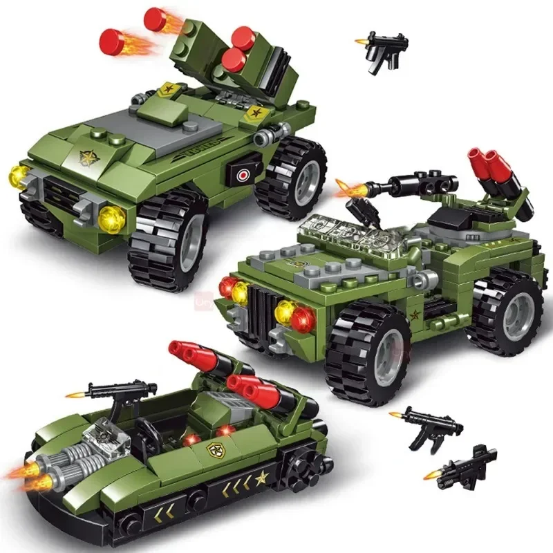 6 IN 1 Military Truck Panzer Tank Ww2 Germany Soldier Figures Building Blocks World War II DIY Brick Kids  Model Toys