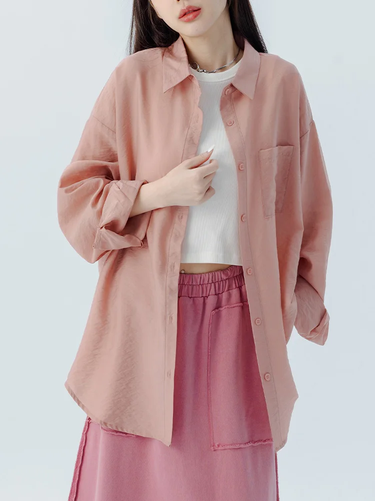 

Женская повседневная свободная рубашка Queenshop с длинным рукавом, весна-лето, новая коллекция, базовая однотонная модель из микропрозрачной хлопково-полиэстеровой смеси, размер S