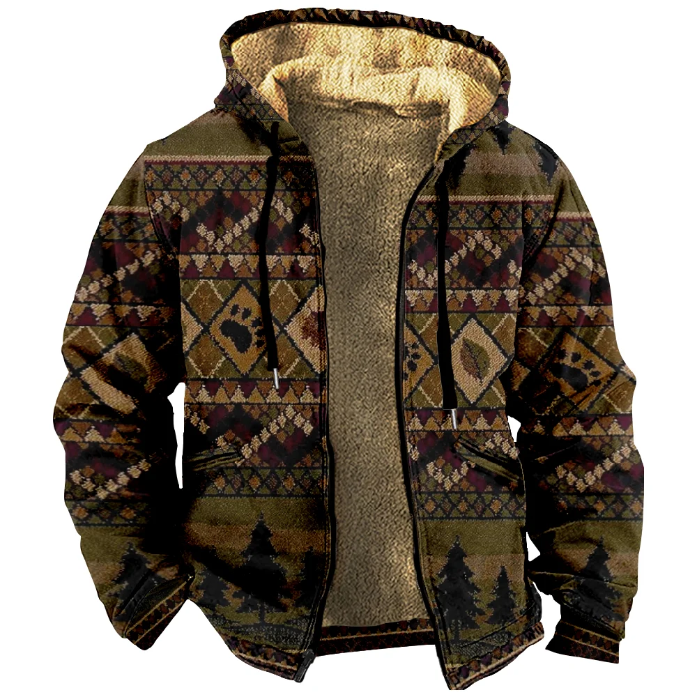 Men's Zipper Hoodies Fleece Long Sleeve Coat Jackets Aztec Tribal Graphics Casual Winter for Men/Women Sweatshirts Outerwear