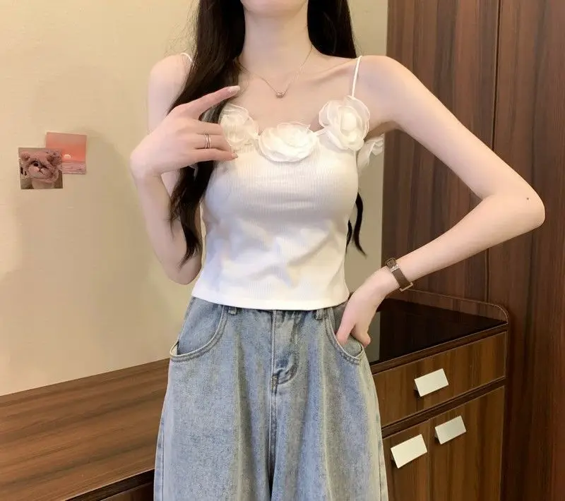 Neuer Stil, modisches Design, schick, dreidimensionale Blume, sexy, heißes Mädchen, kurzes Hosenträger-Top