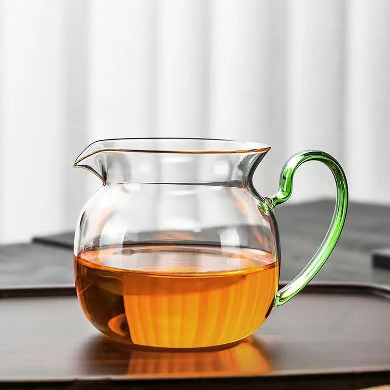 Heat Resistant High Borosilicate Glass Cup, Green Handle Transparent Tea Divider, High Aesthetic Kung Fu Tea Set, Office Tea Cup