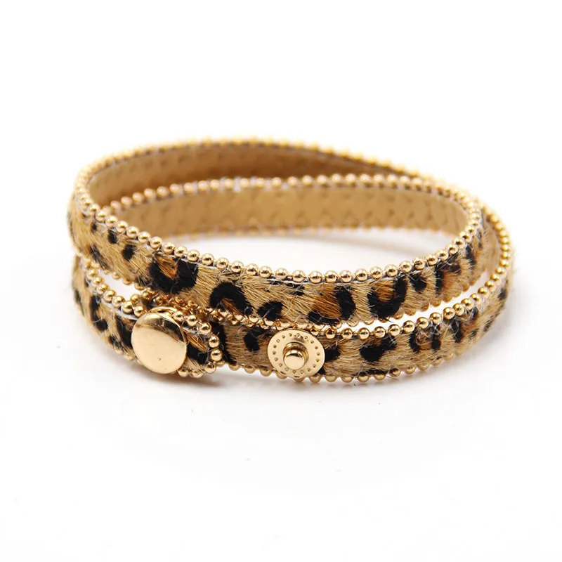 New product Fashion Leopard Print Bracelets For Women Boho Gold Color Button Vintage Wrap Bracelet Christmas Punk Jewelry