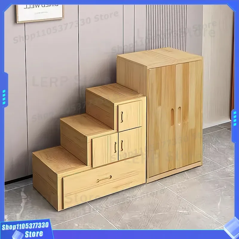 Solid Wood Staircase Storage Cabinet with Drawers for Loft Bed Upper Lower Bunk Ladder Locker Space Saving Furniture Combo