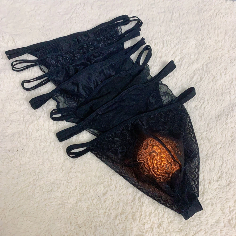 Celana dalam renda tipis pria celana dalam Pouch Sissy Bulge celana dalam G-string celana dalam rendah untuk celana dalam pria seksi celana dalam bernapas