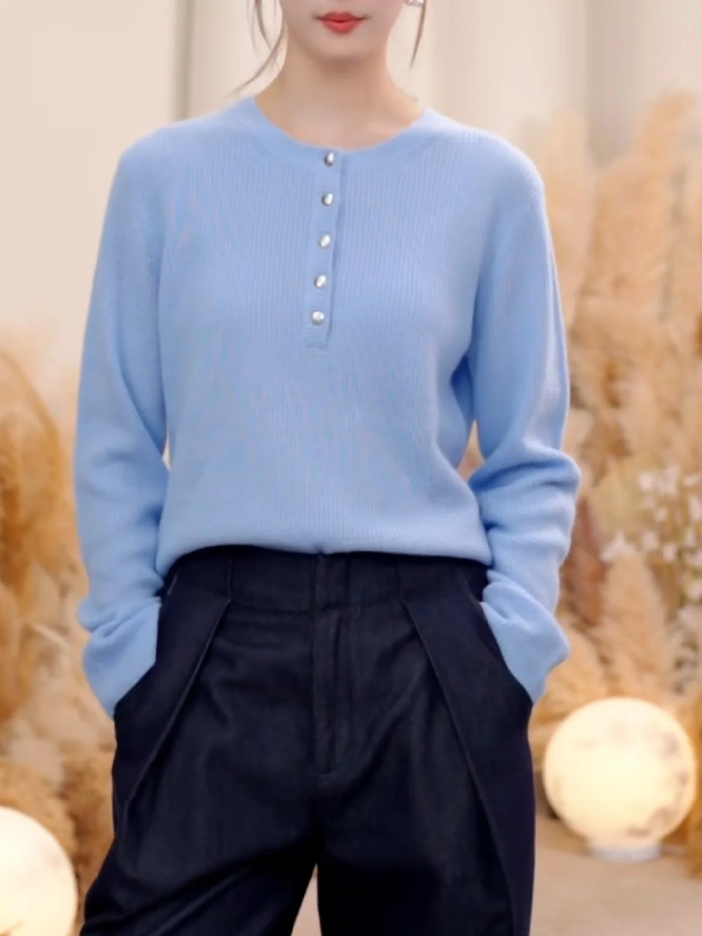 

Blue Long Sve Women's Sweater Faionable Korean Sle Simple Match All Seasons Autumn Winter New Arrival Camere Knitwear
