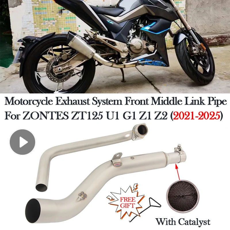 Silenciador de cano de escape para motocicleta, 51mm com catalisador, tubo de ligação frontal para zontes zt125 u1 g1 z1 z2 2021 2022 2023 2024 2025