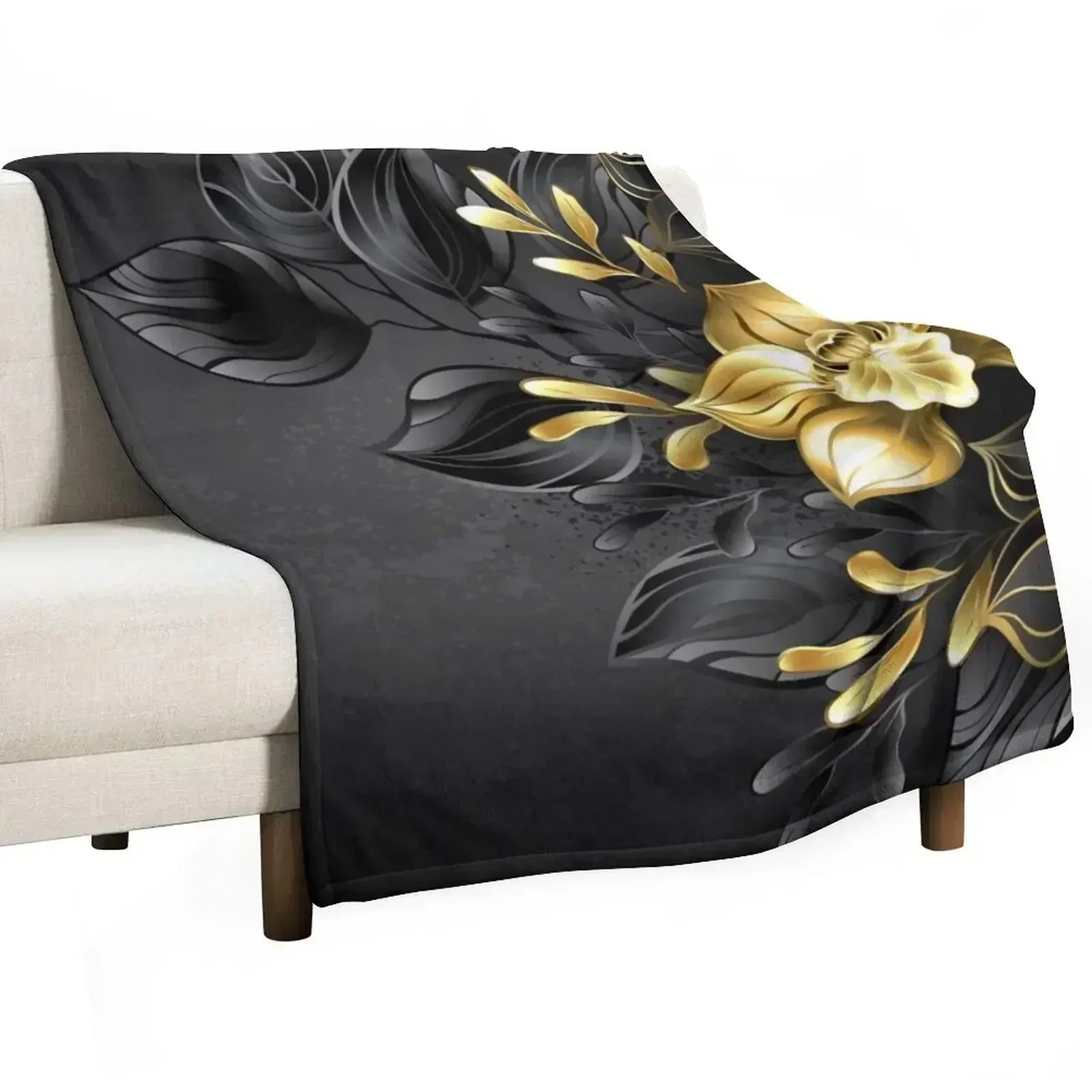 

Black Background with Black Orchid Throw Blanket Sofa Summer Decorative Sofa Blankets