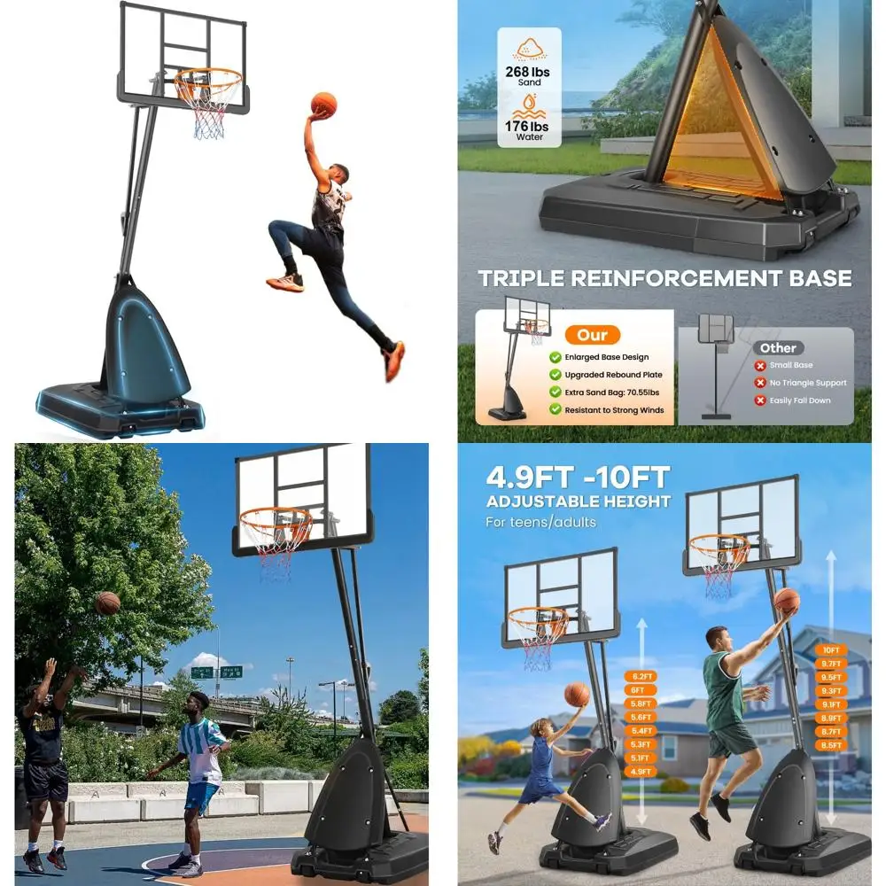 Draagbaar verstelbaar basketbalringsysteem voor gebruik buitenshuis door kinderen, jongeren en volwassenen - Ideaal voor achtertuin- en opritkamers